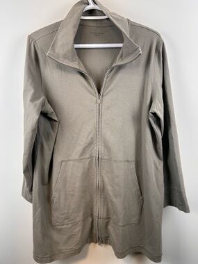 Eileen Fisher Organic Cotton Zip Jacket Olive GreyGreen Women’s Large Minimalist